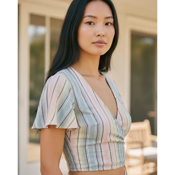 Show Me Your MuMu Tops - Show Me Your Mumu Wilson Pastel Striped Crossover Wrap Back Tie Top